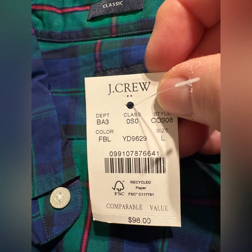 J. Crew Blue and Green Plaid Button-Down Dress Shirt